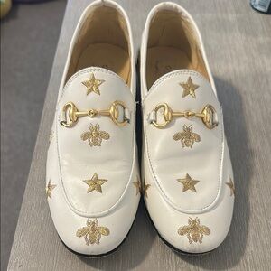 White Loafers with Gold Embroidery